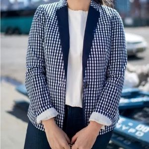 NWOT J.Crew Puckered gingham blazer w/ navy lapel